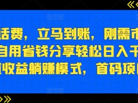 88折冲话费,立马到账,刚需市场人人需要,自用省钱分享轻松日入千元,管道收益躺赚模式,首码项目