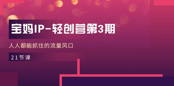 (11042期)宝妈妈IP-轻创营第3期,人人都可以抓住的总流量出风口(21堂课)