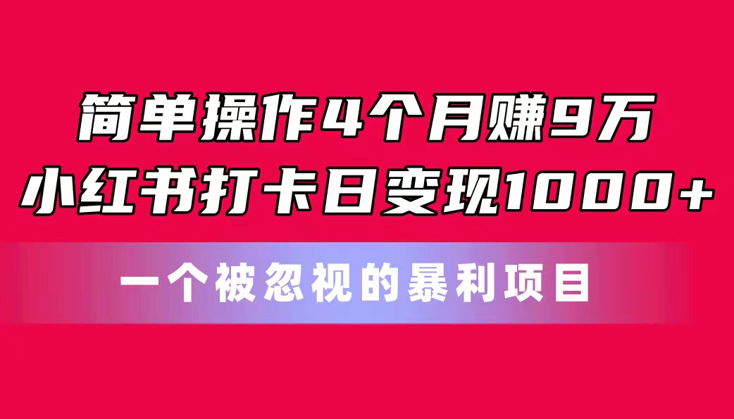 (11048期)易操作4个月赚9万!小红书的打卡签到日转现1000 !一个被忽略的暴力新项目