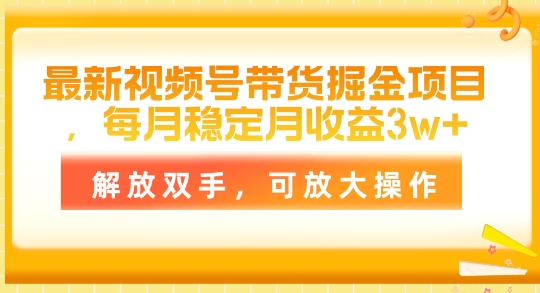 最新视频号带货掘金项目,每月稳定月收益1w+,解放双手,可放大操作