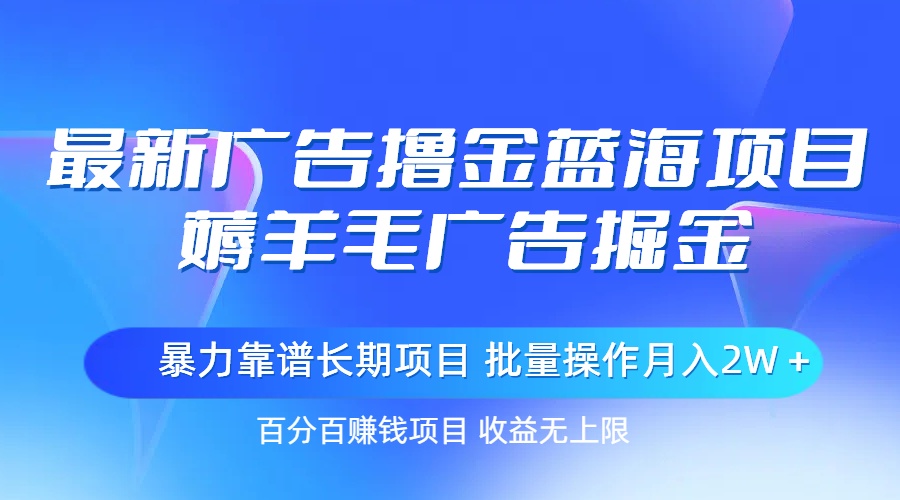 (11193期)最新广告撸金蓝海项目,薅羊毛广告掘金 长期项目 批量操作月入2W+