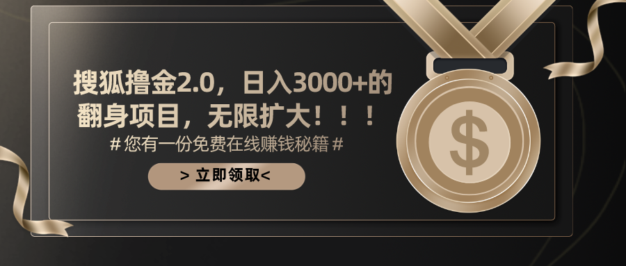 (11196期)搜狐撸金2.0日入3000+,可无限扩大的翻身项目