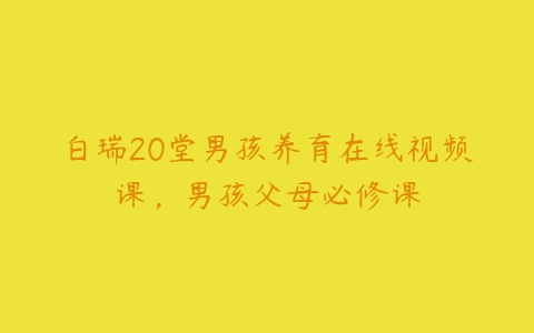 白瑞20堂男孩养育在线视频课,男孩父母必修课