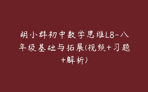 胡小群初中数学思维L8-八年级基础与拓展(视频+习题+解析)