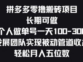 拼多多零撸搬砖项目,长期可做,个人做单号一天一两张,发展团队实现被动管道收益