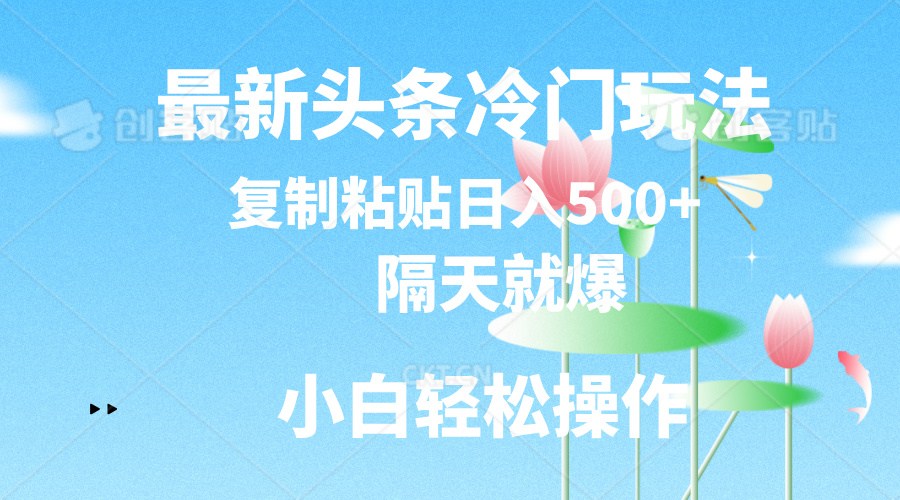 (11414期)最新头条小众游戏玩法,第二天就爆,拷贝日入500