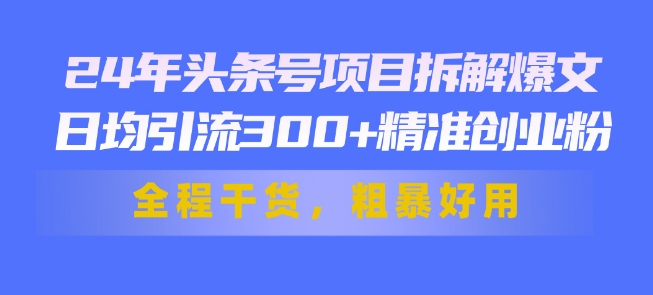 24年头条号项目拆解爆文,日均引流300+精准创业粉,全程干货,粗暴好用