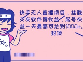快手无人直播项目,挂载聊天交友软件得收益,起号快,收益一天最高可达到1k