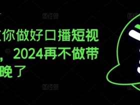 2024教你做好口播短视频带货,2024再不做带货就真晚了