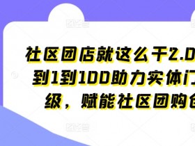 社区团店就这么干2.0,从0到1到100助力实体门店升级,赋能社区团购创业