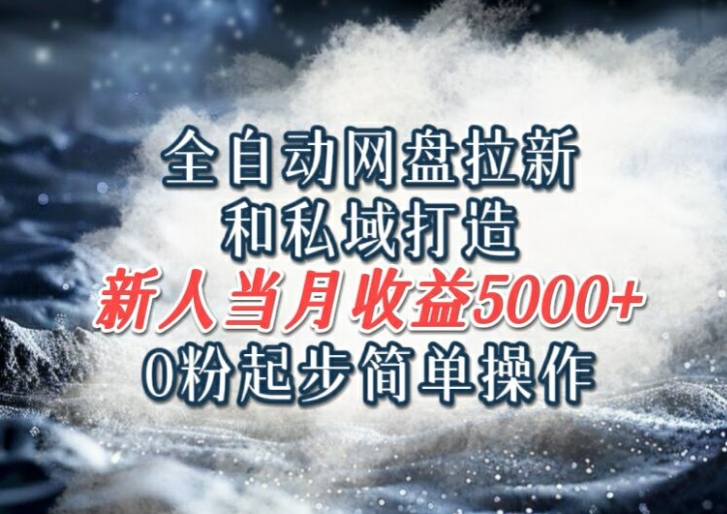 全自动网盘拉新和私域打造,0粉起步简单操作,新人入门当月收益5000以上