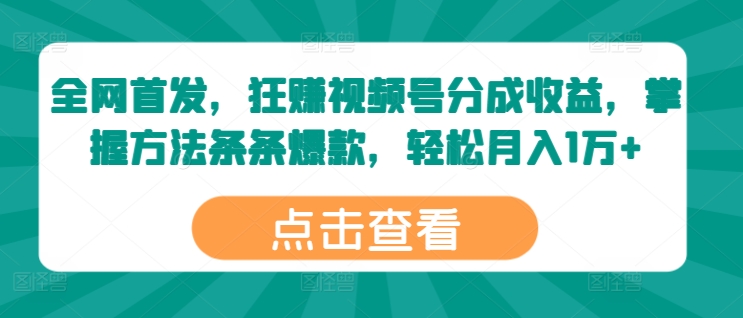 全网首发,狂赚视频号分成收益,掌握方法条条爆款,轻松月入1万+