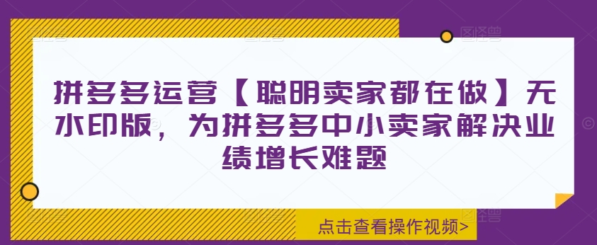 拼多多运营【聪明卖家都在做】无水印版,为拼多多中小卖家解决业绩增长难题
