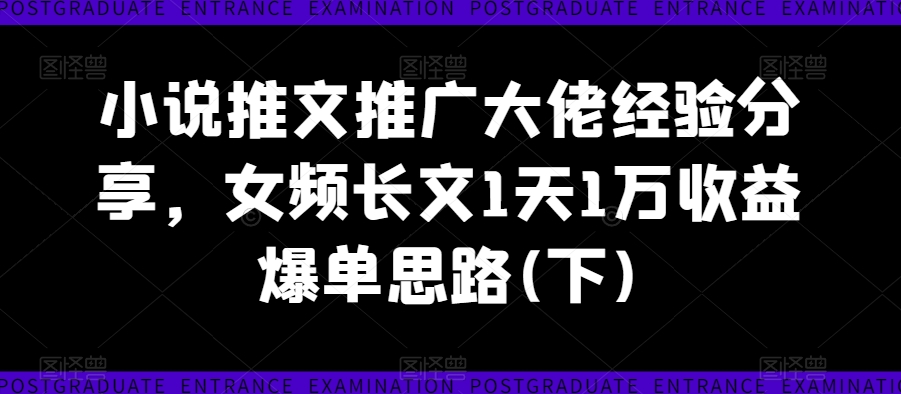 小说推文推广大佬经验分享,女频长文1天1万收益爆单思路(下)