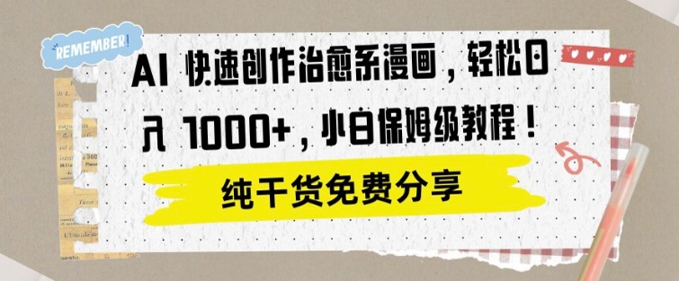 AI 快速创作治愈系漫画,轻松达成日入1k,小白保姆级教程