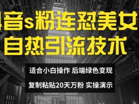 抖音s粉连怼美女号自热引流技术复制粘贴,20天万粉账号,无需实名制,矩阵操作【揭秘】