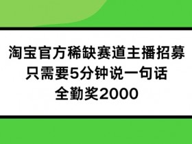 淘宝官方稀缺赛道主播招募 ,只需要5分钟说一句话, 全勤奖2000【揭秘】