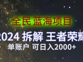全民蓝海项目,2024拆解王者荣耀拉新项目,单账户可日入200+