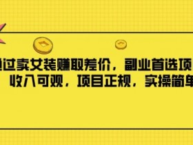 通过卖女装赚取差价,副业首选项目,收入可观,项目正规,实操简单
