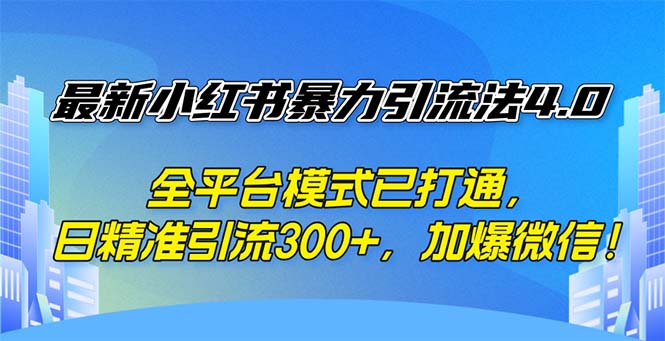 (12505期)最新小红书暴力引流法4.0, 全平台模式已打通,日精准引流300+,加爆微…