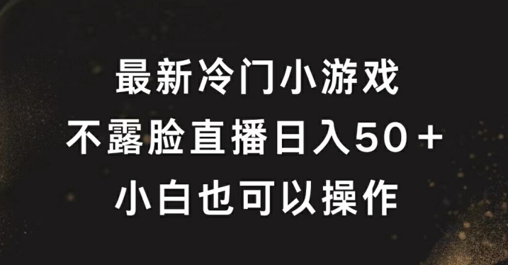 最新冷门游戏不露脸直播,轻松日入50+,小白也可操作