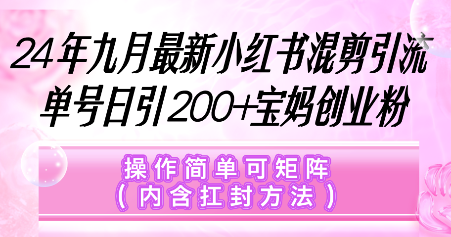 (12530期)小红书混剪引流,单号日引200+宝妈创业粉,操作简单可矩阵(内含扛封…