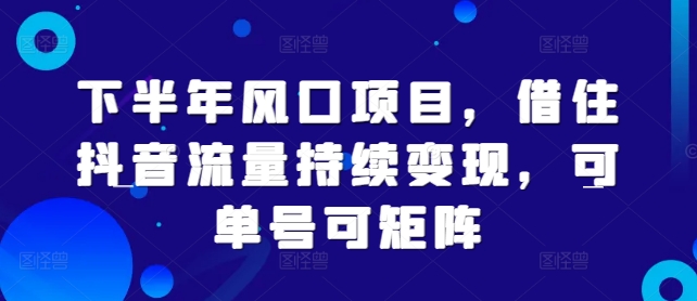 下半年风口项目,借住抖音流量持续变现,可单号可矩阵