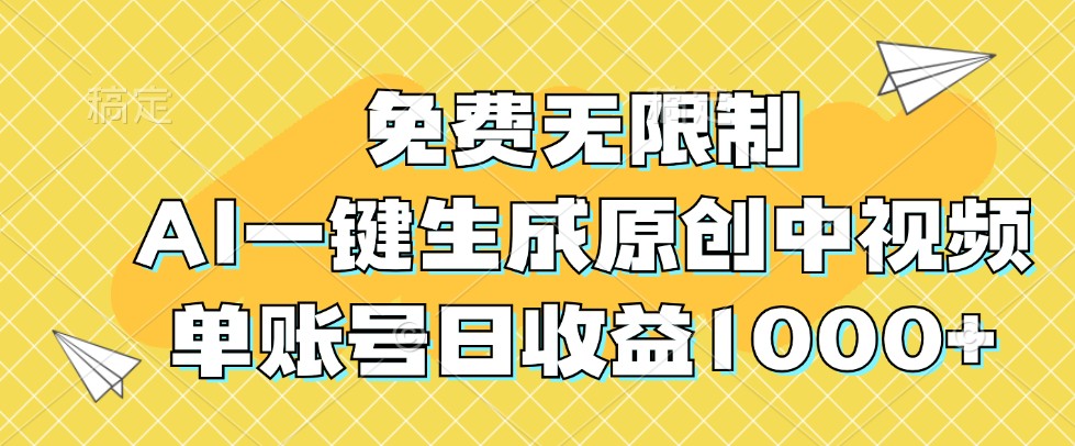 免费无限制,AI一键生成原创中视频,单账号日收益1000+