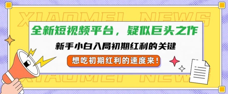 全新短视频平台,新手小白入局初期红利的关键,想吃初期红利的速度来