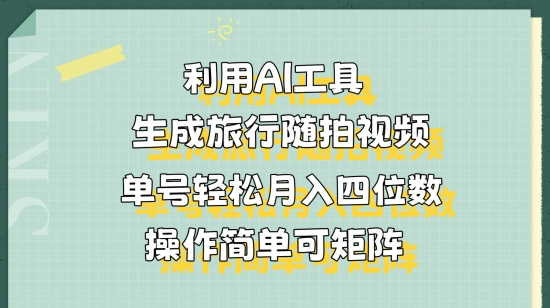 利用AI工具生成旅行随拍视频,单号轻松月入四位数,操作简单可矩阵