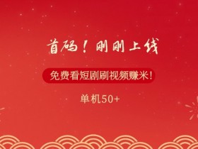 首码,刚刚上线,免费看短剧刷视频赚米,单机50+