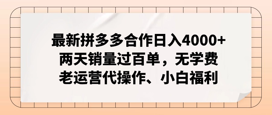 (12869期)拼多多最新协作日入4000 二天销售量过百单,无培训费、老经营代实际操作、新手褔利