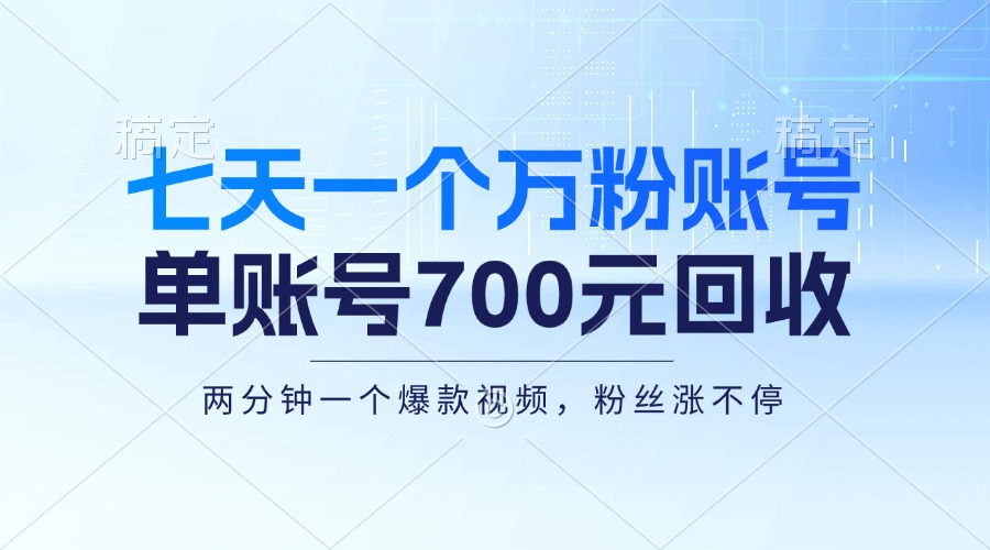(13062期)七天一个万粉账户,新手入门秒入门,单账号回收700元,轻轻松松月入三万+