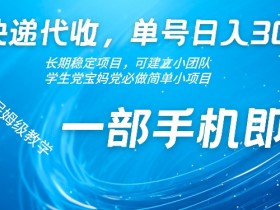 快递代收,单号日入30+,长期稳定项目,一部手机即可