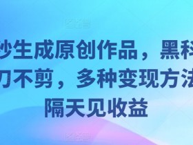 几秒生成原创作品,黑科技一刀不剪,多种变现方法,隔天见收益