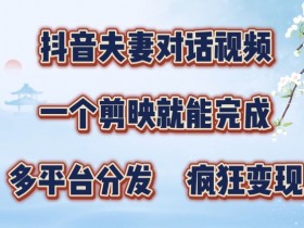 抖音夫妻搞笑对话视频,一个剪映就能完成,多平台分发,疯狂涨粉变现