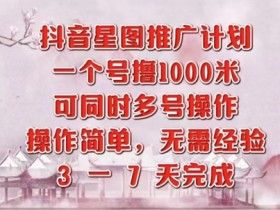 抖音星图推广项目,3-7天就能完成,每单1k,可多号一起做