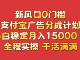 新风口0门槛,支付宝广告分成计划,小白稳定月入1.5w,全程实操,干活满满