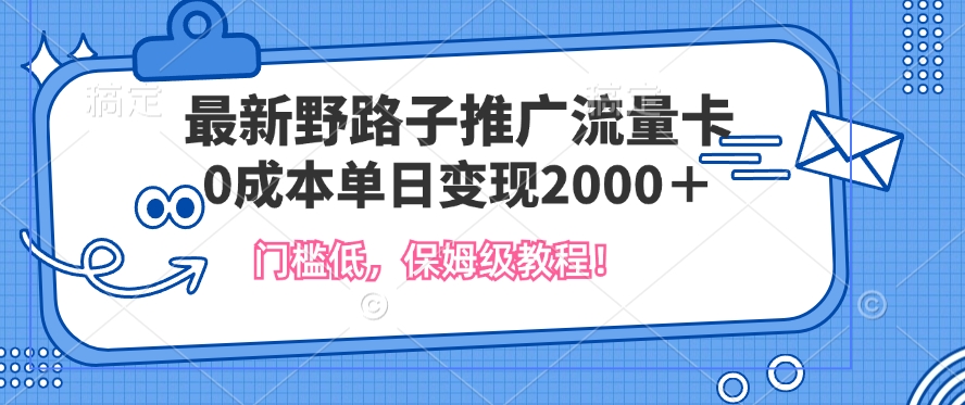 最新野路子推广流量卡,一张200-300,门槛低,0成本单日变现多张