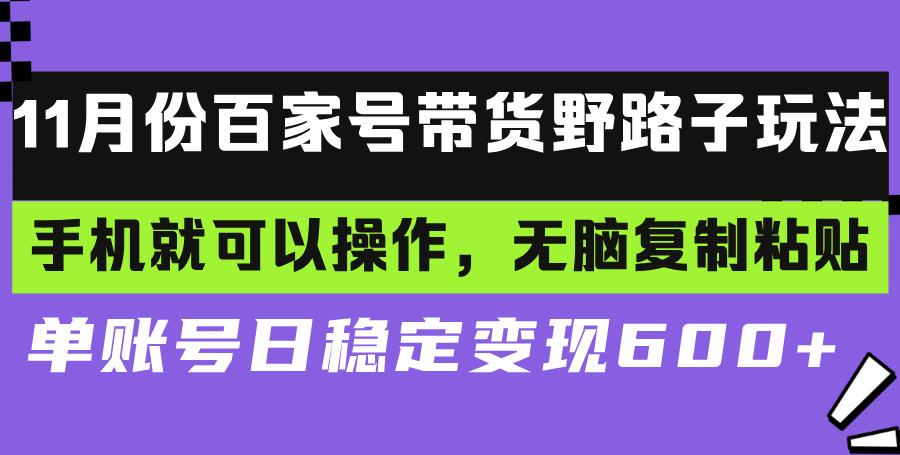 (13281期)百家号带货野路子玩法 手机就可以操作,无脑复制粘贴 单账号日稳定变现...
