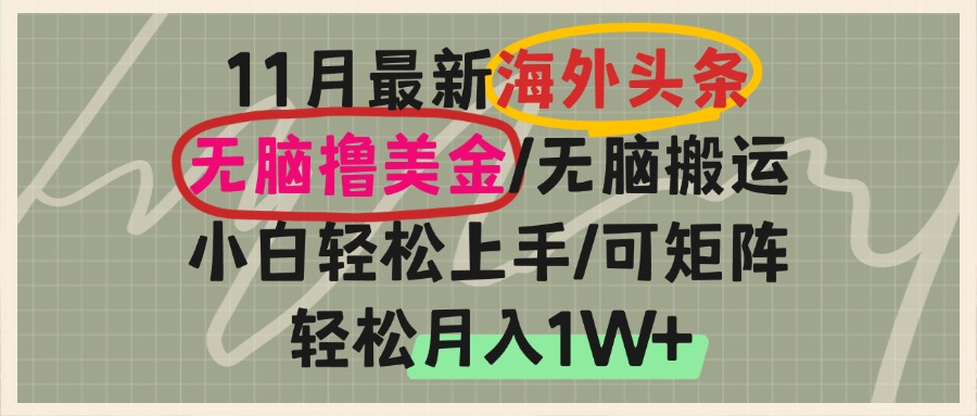 (13390期)国外今日头条,没脑子运送撸美元,新手快速上手,可引流矩阵实际操作,轻轻松松月入1W