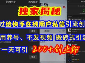 快手引流创业粉,不用养号、不发视频、搬砖式引流法,一天可引200+创业粉【揭秘】