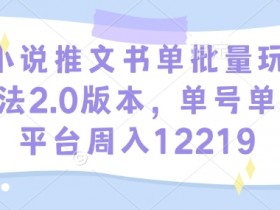 小说推文书单批量玩法2.0版本,单号单平台周入12219