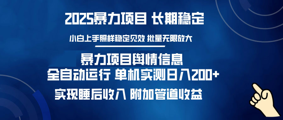 (14244期)暴力行为新项目网络舆情:全平台全自动控制 单机版日入200  完成睡后收入