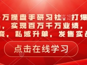 一品千万操盘手研习社,打爆一个引流品,实现百万千万业绩,爆品裂变,私域升单,发售实战