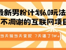 最新男粉计划6.0玩法,永不凋谢的互联网项目,当天做当天变现,视频包原创,7天搞了1个W