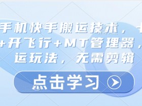安卓手机快手搬运技术,卡魔法实拍+开飞行+MT管理器,纯搬运玩法,无需剪辑