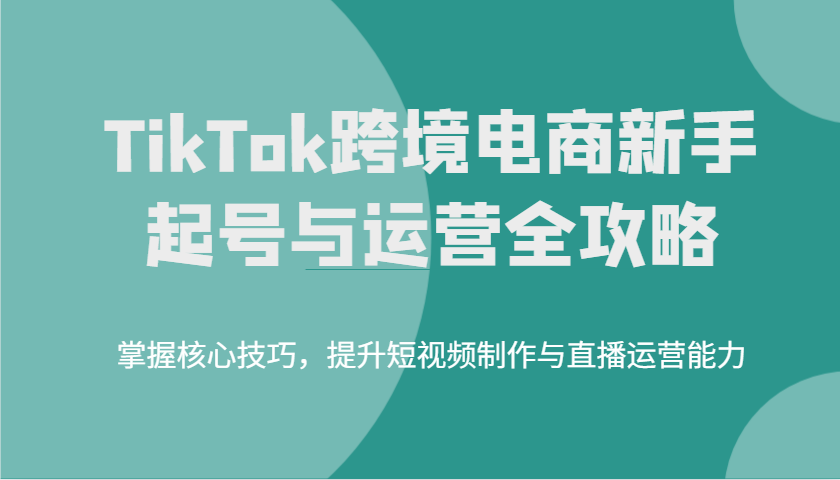 TikTok跨境电子商务初学者养号和运营攻略大全,掌握核心方法,提高小视频制作与抖音运营水平