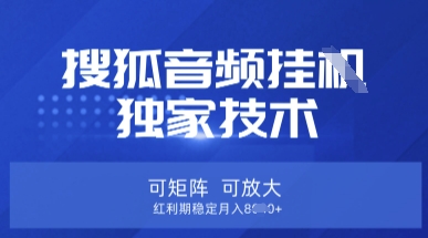 【搜狐音频挂G】独家技术,可矩阵可放大,红利期稳定月入8k【揭秘】