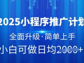 2025小程序推广计划,全面升级,简单上手,日均多张【揭秘】